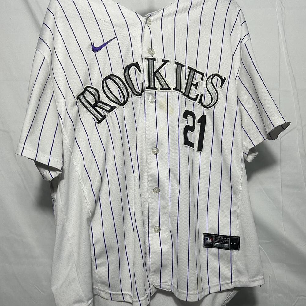 Rockies Men's White and Purple Tshirt